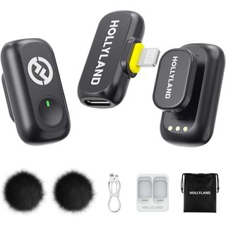 Hollyland LARK A1 Mini Duo Combo Microfone Sem Fio Mini para iPhone 15/16 e Android (2TX + USB-C RX) Microfone Magnético