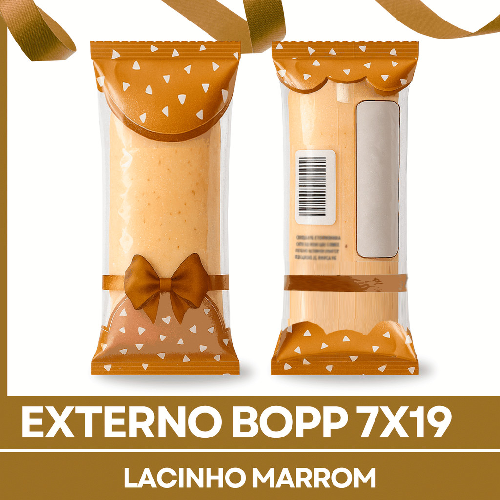 Embalagem Higiênica Externa BOPP 7x19 | Geladinho Gourmet MARROM LACINHO