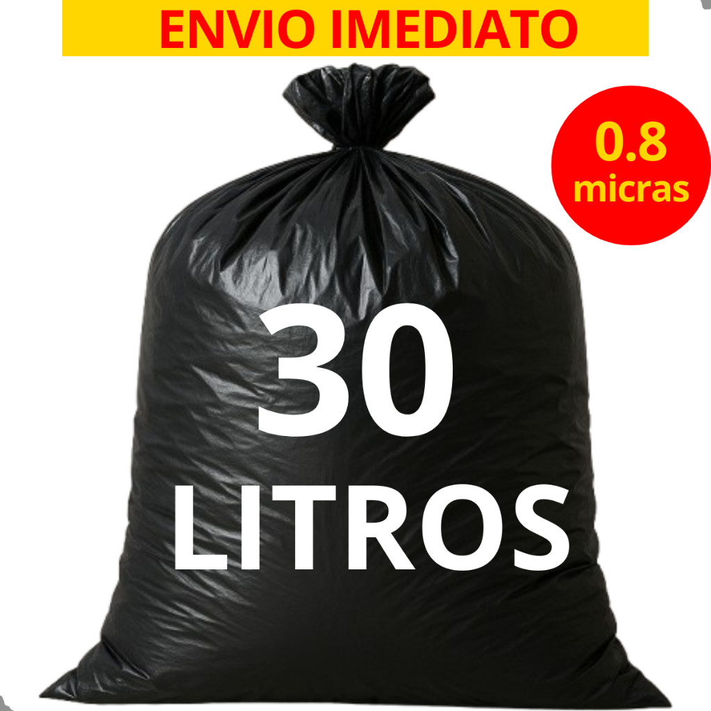 Saco de Lixo Preto 30 Litros Reforçado com 100 Unidades Saco Plástico 0.8 Micras Direto da Fábrica