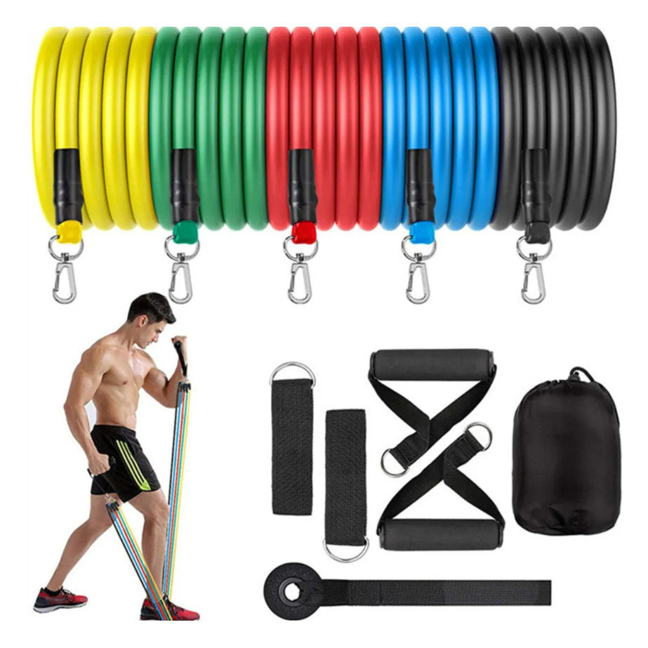Kit 11 Peças Elástico Extensor Treino Funcional Musculação Academia Casa Pilates Fisioterapia com Bolsa