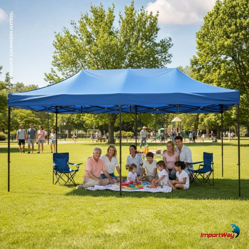 Detalhes do Gazebo Tenda Articulado Reforçado 3x6m Azul Importway Para Praia Camping Eventos E Feiras