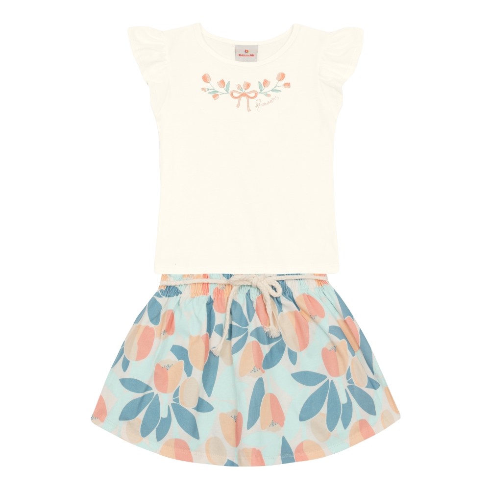 Conjunto Infantil Menina Blusa e Saia Shorts Floral Roupa Criança - Brandili