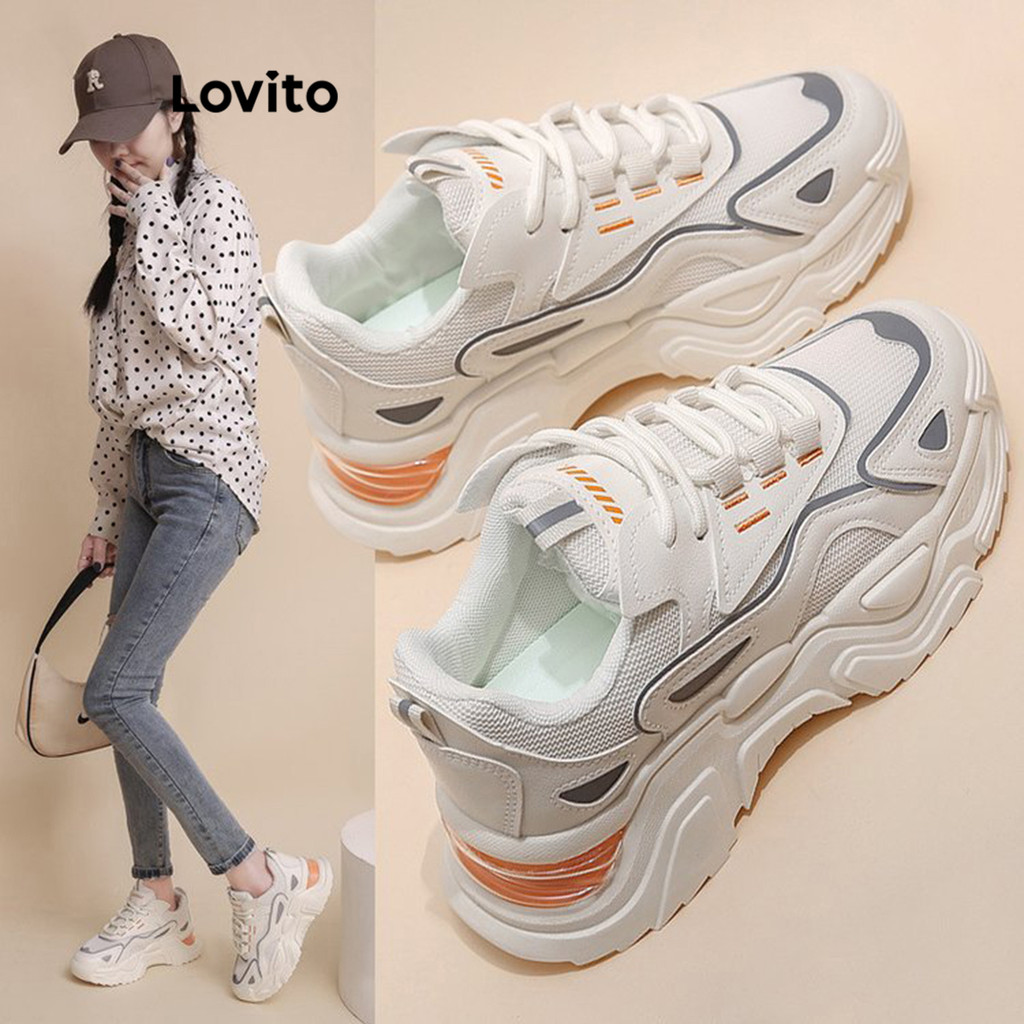 Lovito Casual liso Ins sola grossa aumentar altura malha superfície respirável versátil tênis para mulher LFA62154 em Oferta na Shopee