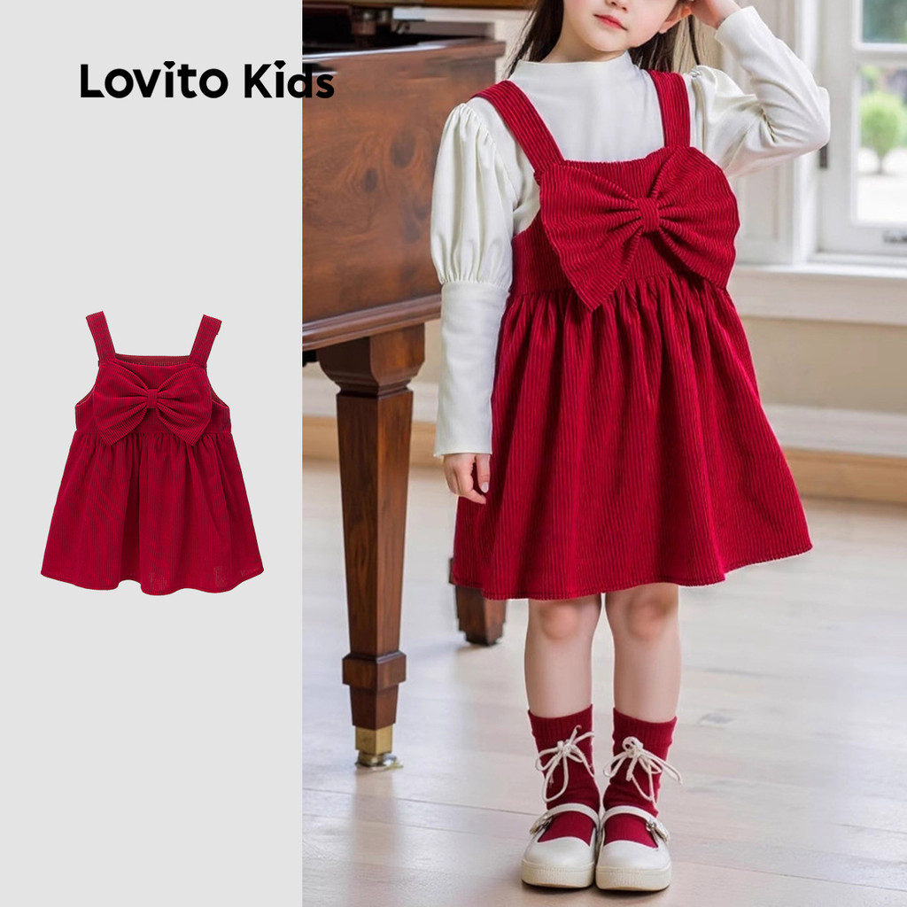 Lovito Vestido Infantil Fofo Com Laço Vermelho Para Meninas Ideal Para Primavera/verão LNL123266