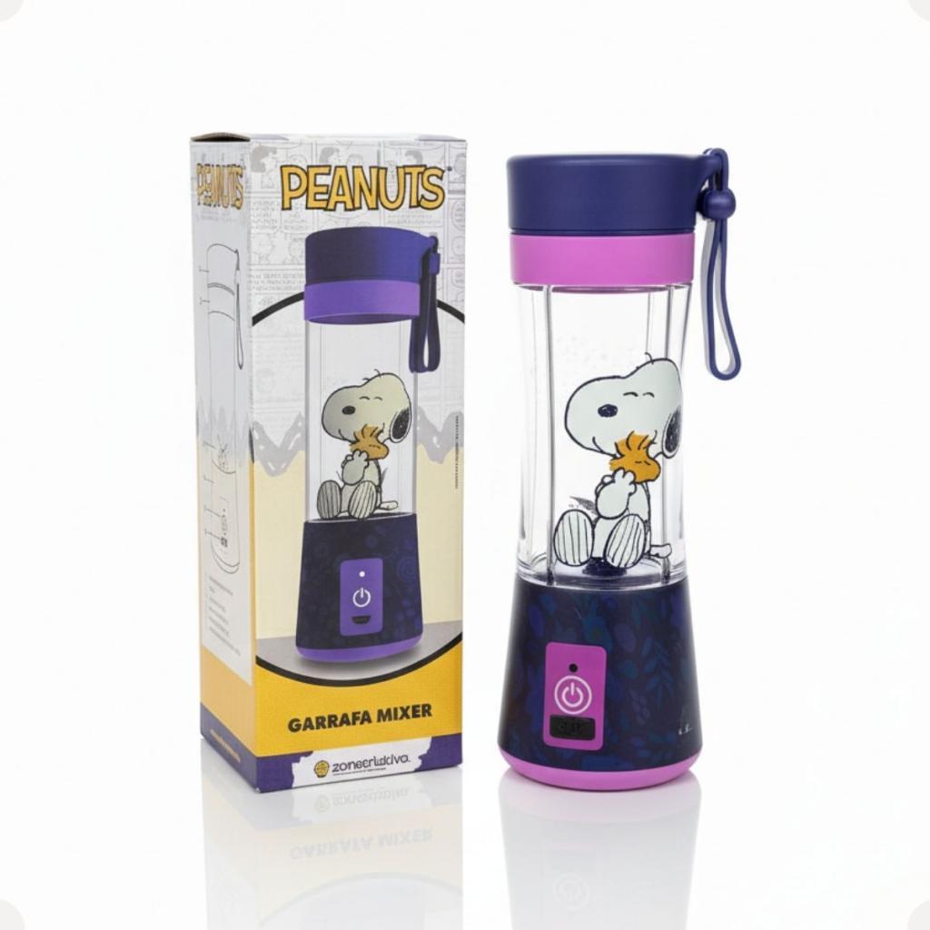 Garrafa Snoopy Bloom Mixer 300ml Mini Liquidificador Portátil Recarregável Peanuts Zona Criativa Shake Whey