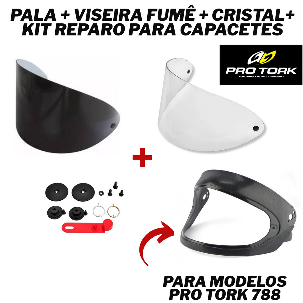 Pala + Viseira Fumê + Cristal Protork 788 + Kit Reparo Capacetes SAN MARINO 56/58/60 em Oferta na Shopee