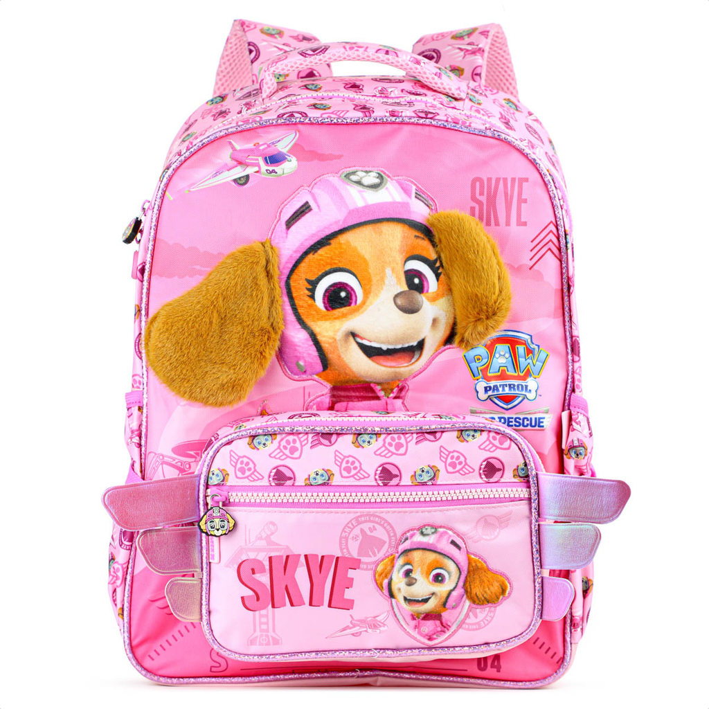 Mochila Escolar Skye Patrulha Canina com Bolsa de Asas