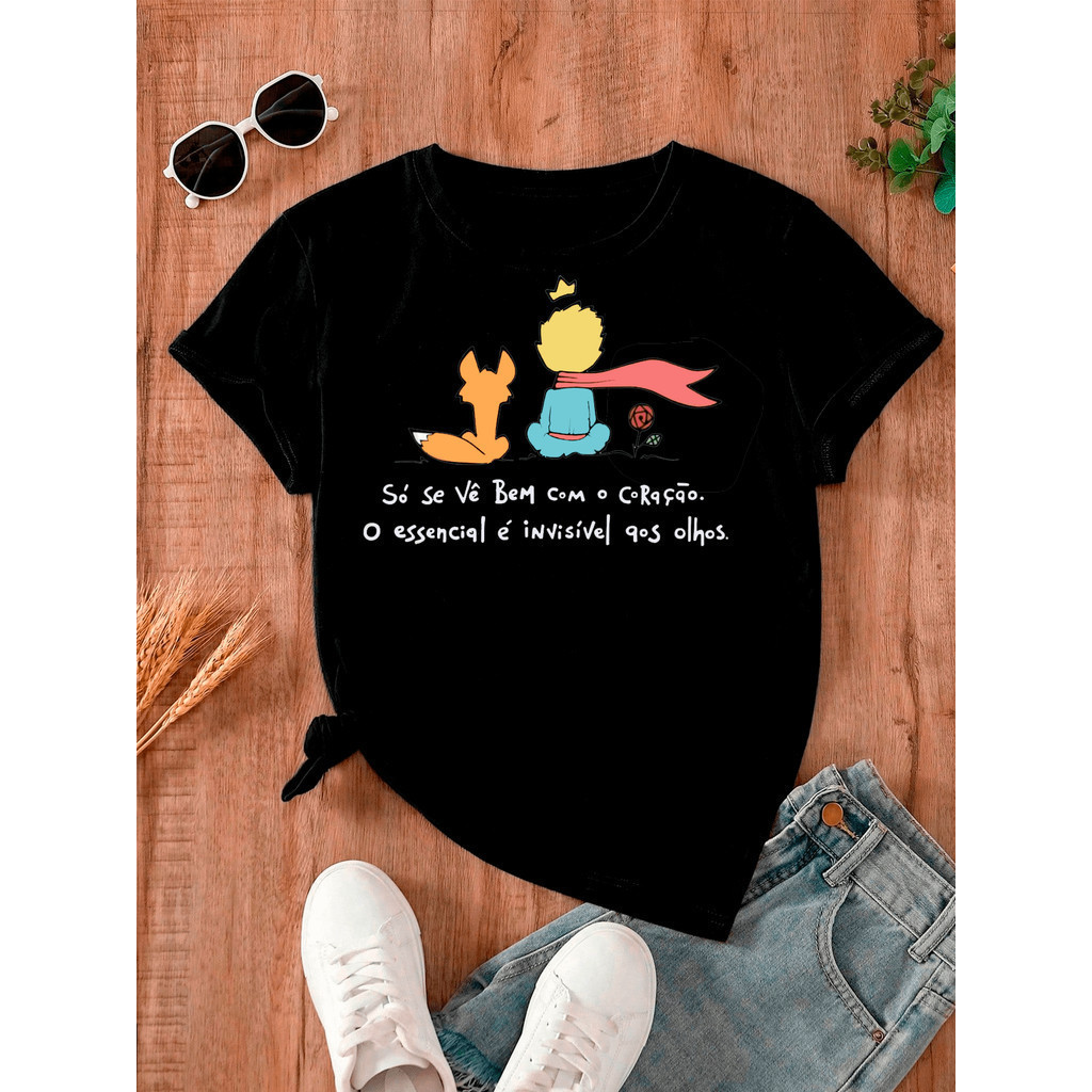 Linda Camiseta Tshirt Camiseta Feminina Estampada Meu Pequeno Príncipe Camiseta Básica 100% Algodão blusa Premium Postag