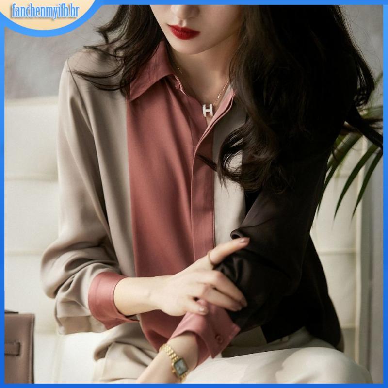 Moda retro camisa das mulheres de manga comprida para o outono 2025, novo trabalho e lazer roupas femininas, 18146