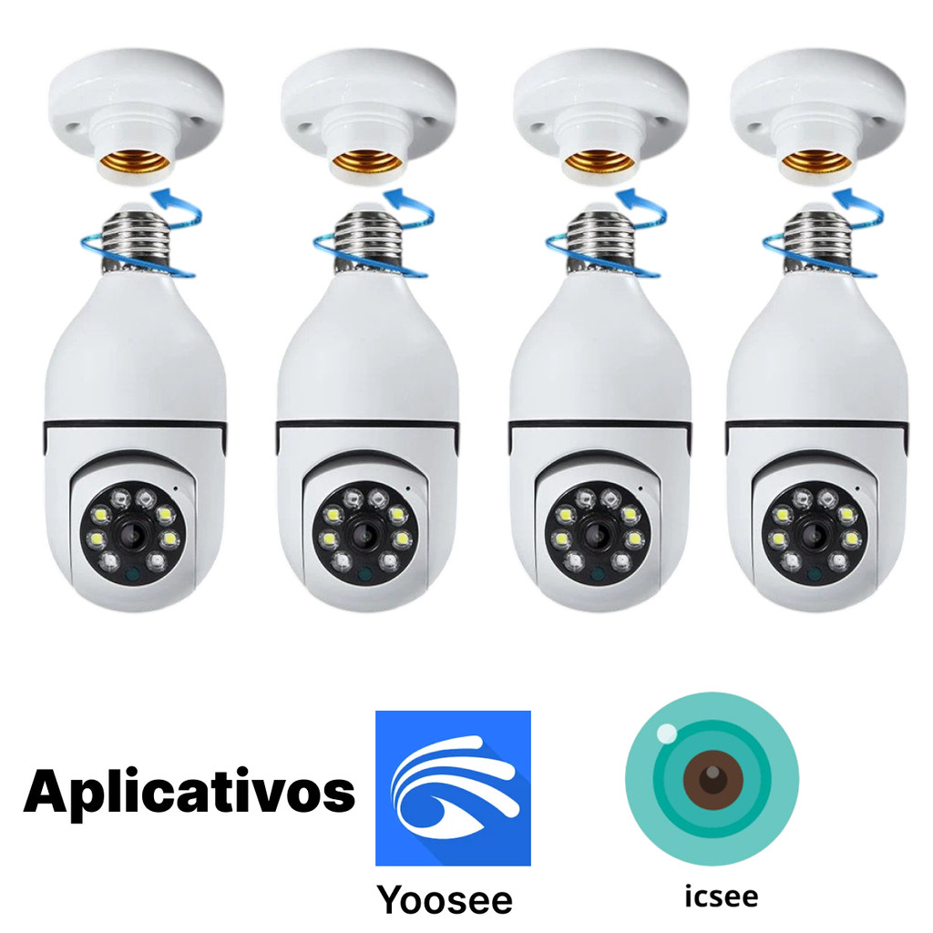 Kit 1-4 Câmera Segurança Prova D'água Infravermelho Lâmpada Externa 360 Sem Fio Wifi 2.4G - ICSEE YOOSEE