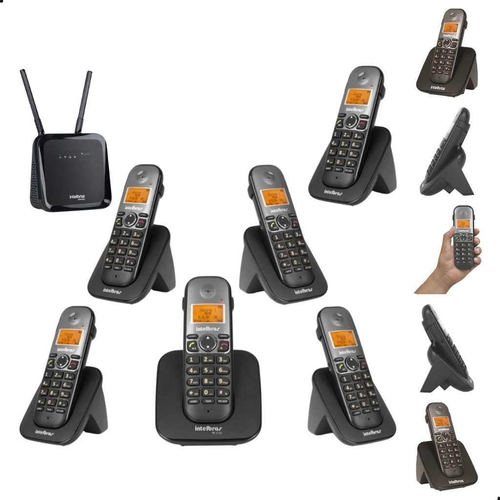 Aparelho Telefônico Intelbras TS 5120 + 5 Ramais TS 5121 Digital Bina Viva Voz Chip 4G Celular