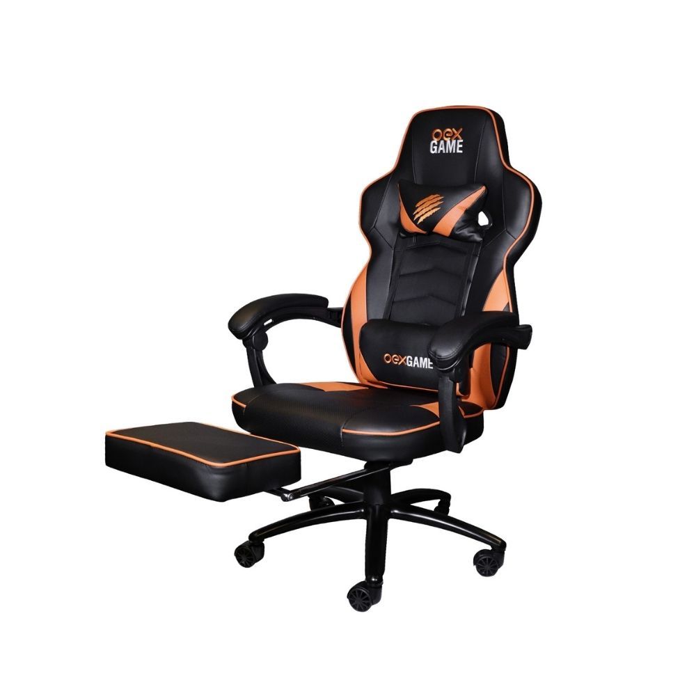 Cadeira Gamer PC Gc302 Estofado Em Couro Sintético 120Kg Apoio Retrátil Giratóri