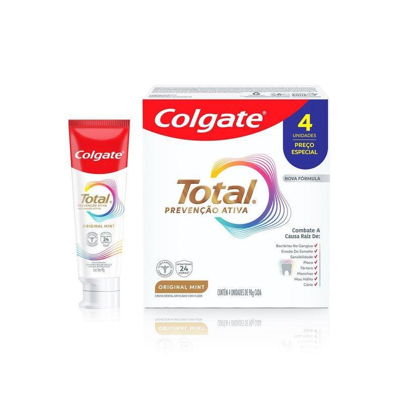 Kit Creme Dental Colgate Total Prevenção Ativa Original Mint 4 Unidades 90g Cada em Oferta na Shopee