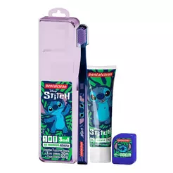 Kit Escova Dental Dentalclean Stitch 1 Unidade + Fio Dental 50m + Gel Dental 50g Premium 3 em 1 Adulto