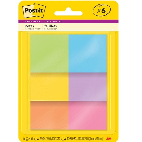 POST-IT Notas Super Adesivo 6 Cores 47,6MM X 47,6MM