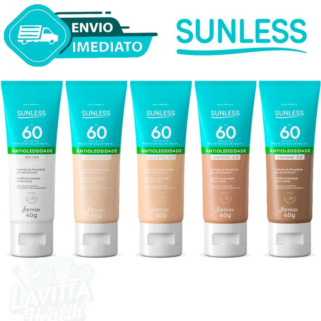 Protetor Solar Facial FPS 60 Antioleosidade com Base Efeito Matte Sunless 40g Envio Imediato em Oferta na Shopee