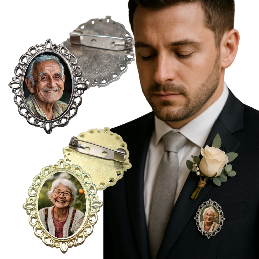 Broche Personalizado com Foto Para Lapela De Noivo Casamento Homenagem Afetiva Memorável em Oferta na Shopee