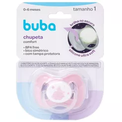 Chupeta Comfort Rosa Tam 1 Noturna Brilha 0-6 meses 21117 - Buba