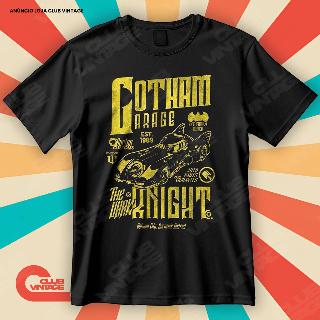 Camiseta Batman Homem Morcego Batmovel Gotham Garage Blusa Camisa Filmes e Séries 100% Algodão