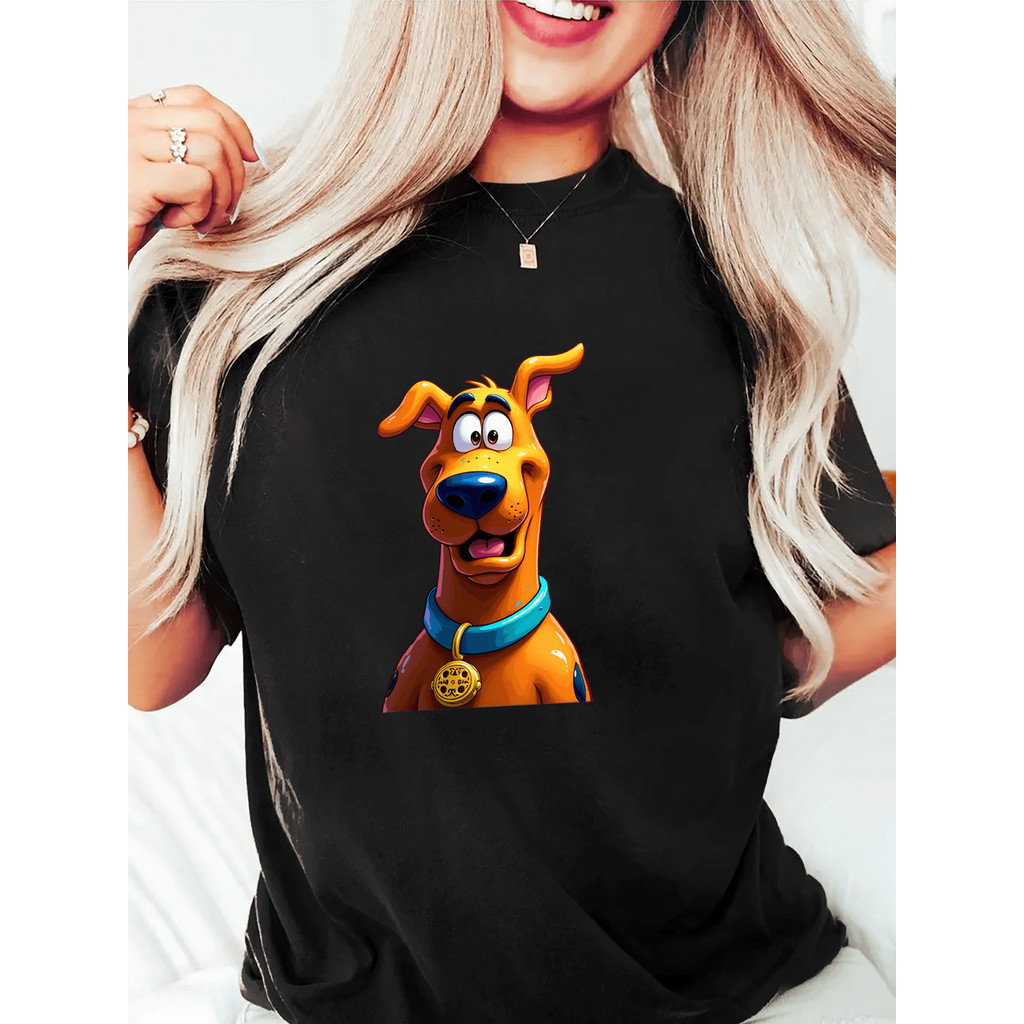 BR.Moonlight Camiseta Feminina Cachorro Cartoon Colorido Estampada Estilosa Confortável Divertida Casual