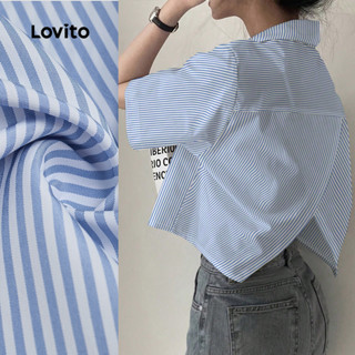 Lovito Blusa Casual de Botão Frontal para Primavera/verão Azul para mulheres L155ED023 em Oferta na Shopee