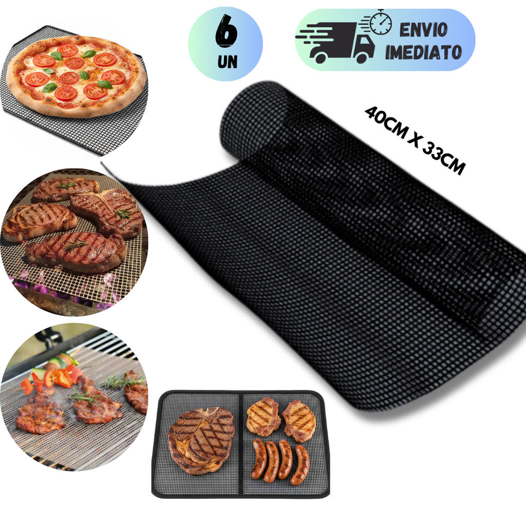 KIT 2 A 6 TELA MANTA GRILL PRA CHURRASQUEIRA 40X33CM ANTIADERENTE LAVAVEL CHURRASCO COZINHA GRILL GRELHA
