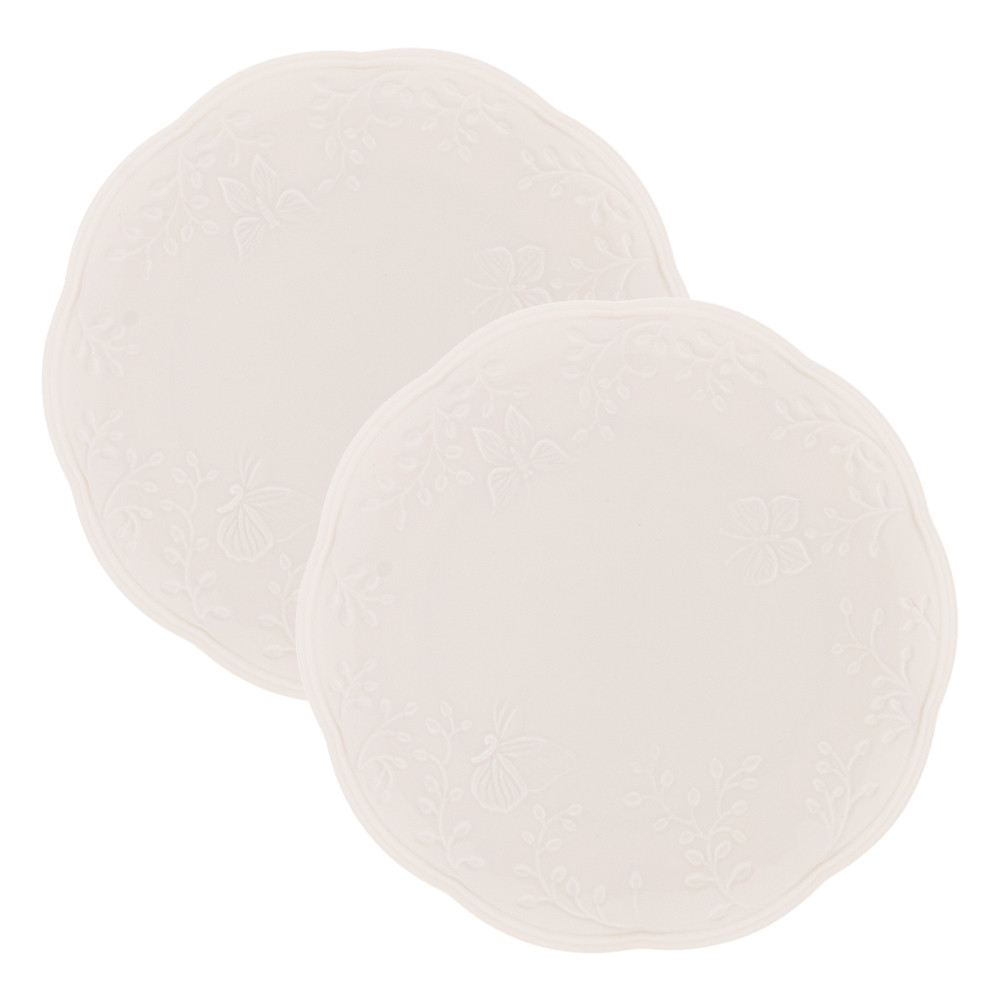 Jogo 2 Prato de Sobremesa Porcelana New Bone Butterfly Branco Off White Lyor 19cm