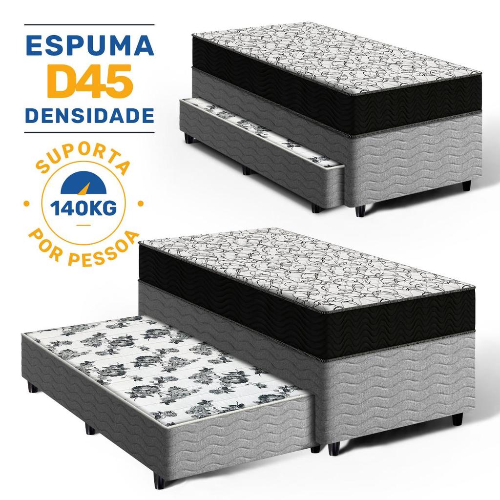 Cama Box com Colchão de Espuma D45 Ortobom Airtech 150 + Auxiliar de Espuma Unique Solteiro 88cm em Oferta na Shopee
