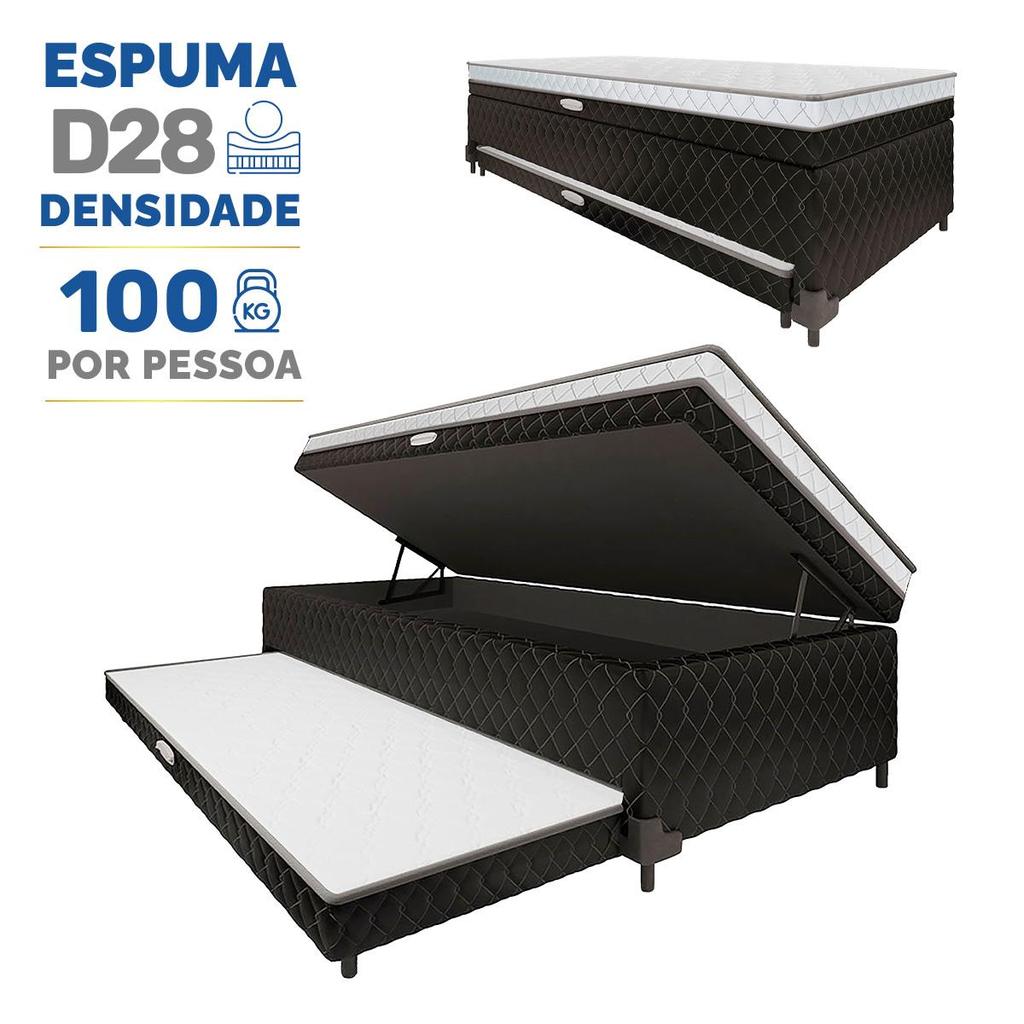 Cama Box Baú com Colchão de Espuma Acoplado e Auxiliar de Espuma Copenhague Solteiro 88cm em Oferta na Shopee