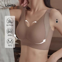 Lovito Casual Bralette Café Anti-Flacidez Sem Costura Sem Arame Push Up Pele Amigável LNE1132X025