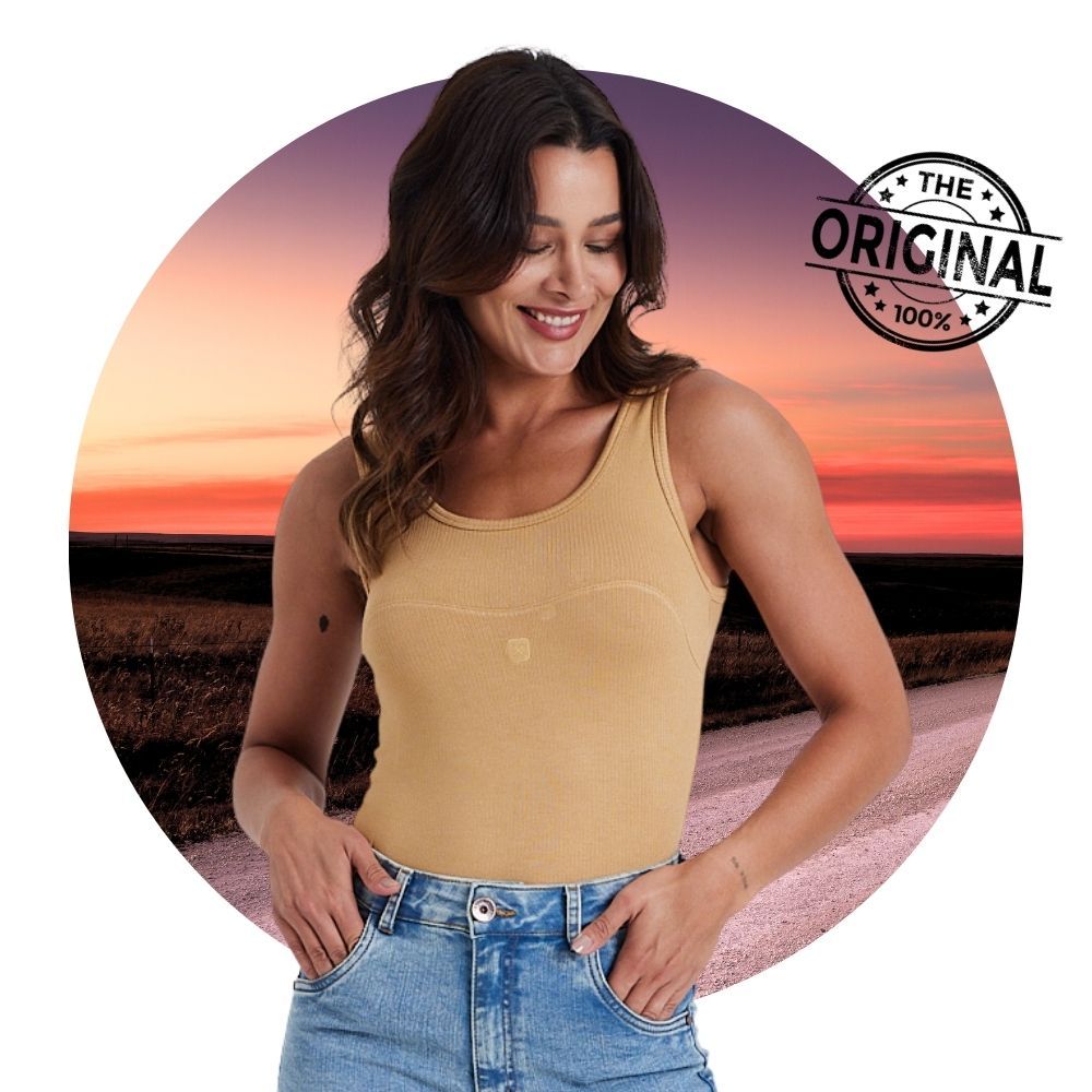 Body Feminino TXC Regata Bege Básico Country Tecido Viscose Canelado Com Elastano Bordado X