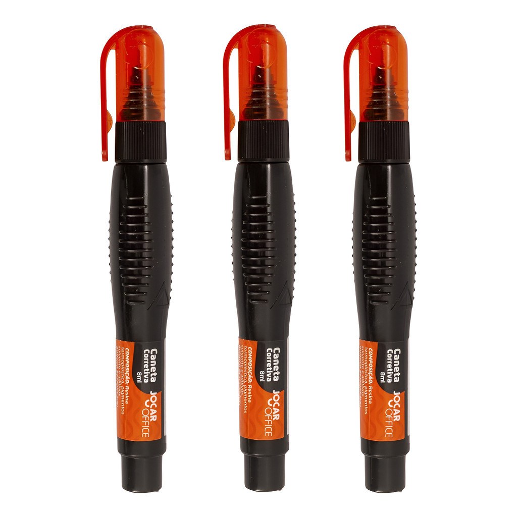 Kit com 3 Corretor Em Formato De Caneta Jocar Office Caneta Corretiva 8ml em Oferta na Shopee
