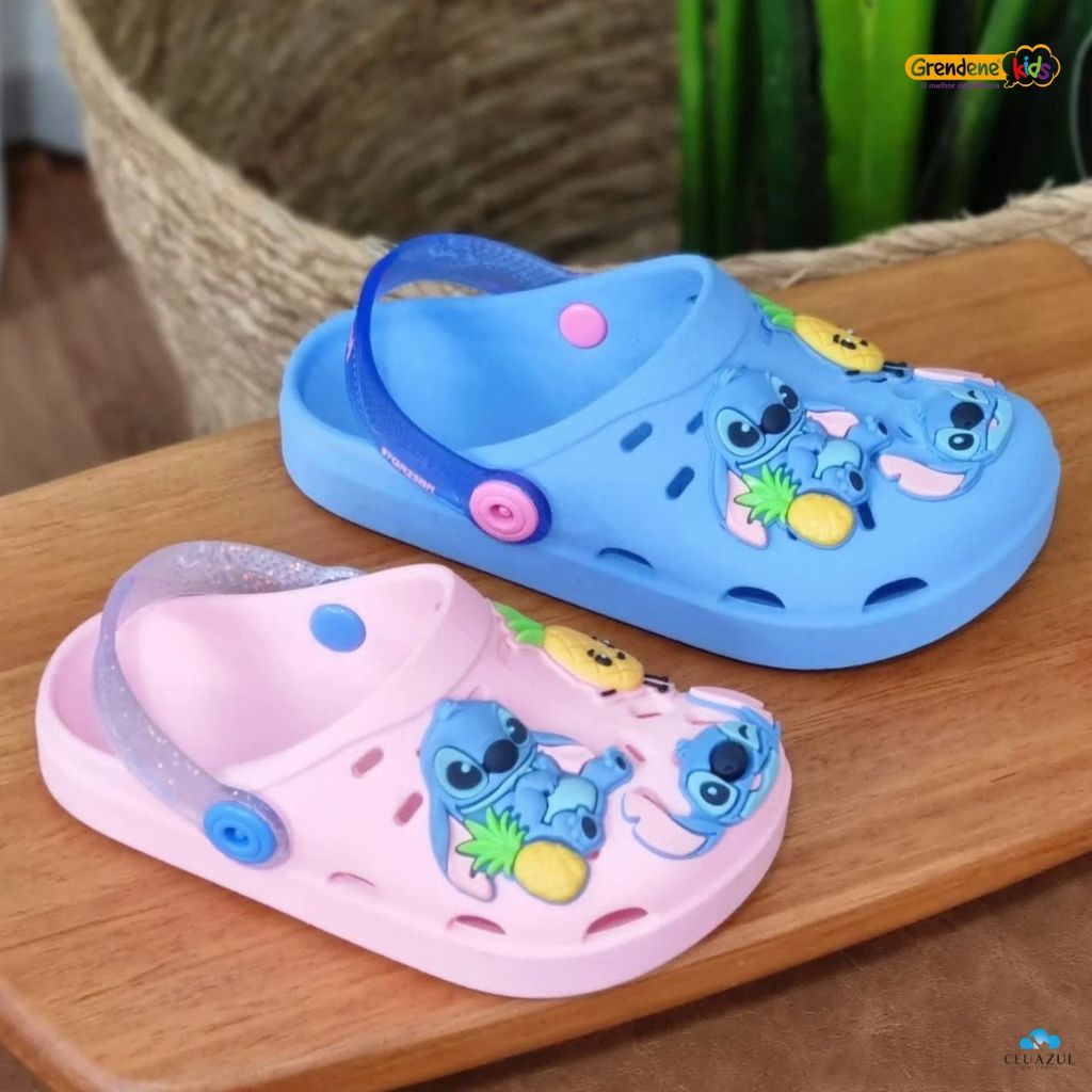 Sandalia Babuche Grendene Kids Infantil Disney Smile Stitch Abacaxi Conforto
