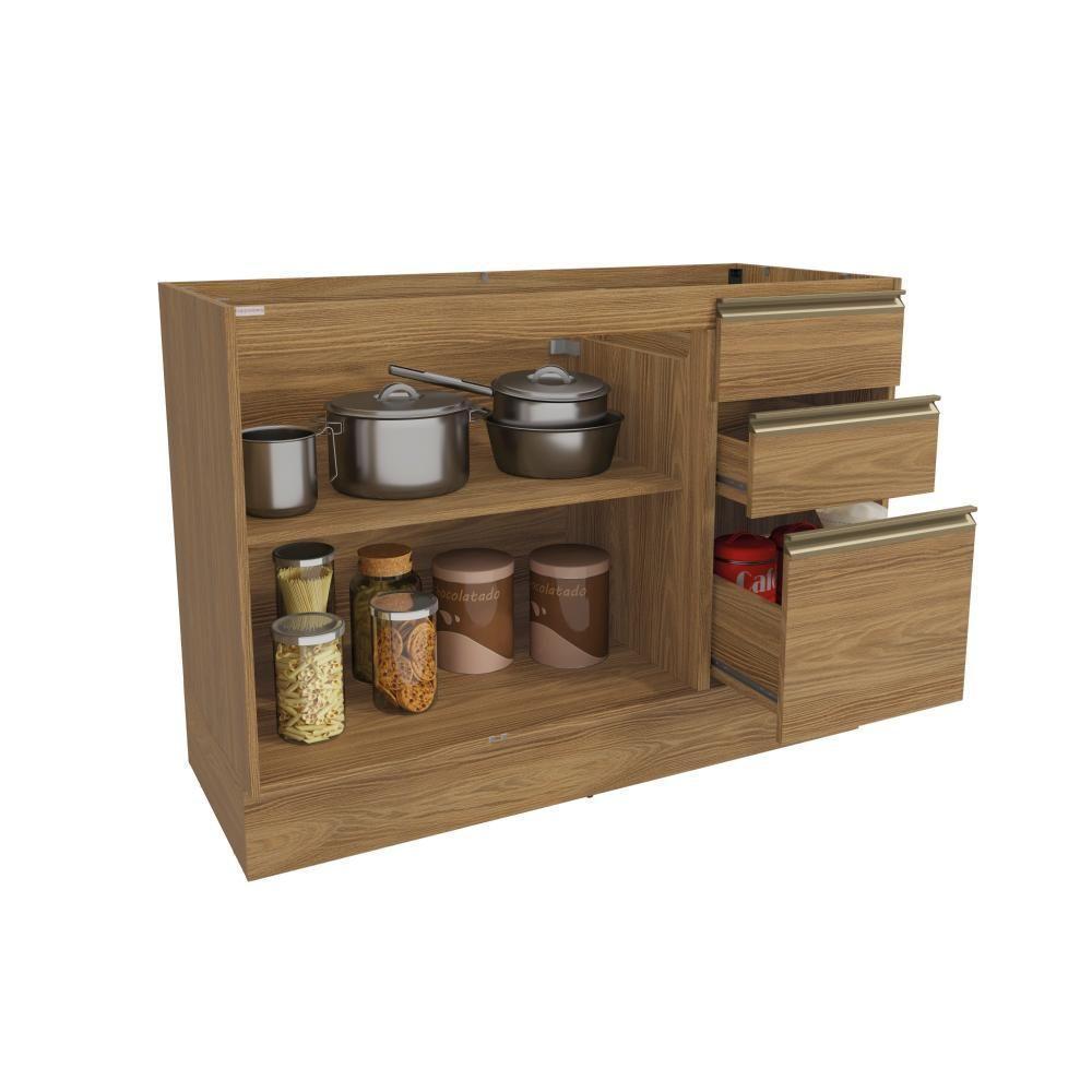 Balcão De Pia Celeste Kappesberg 100% Mdf 2 Portas 3 Gavetas Nogueira 120cm — imagem 2 de 2