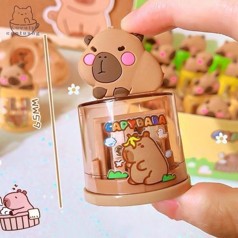Apontador de Lápis Duplo capivara com depósito - apontador escolar/material escolar/escritório/volta as aulas