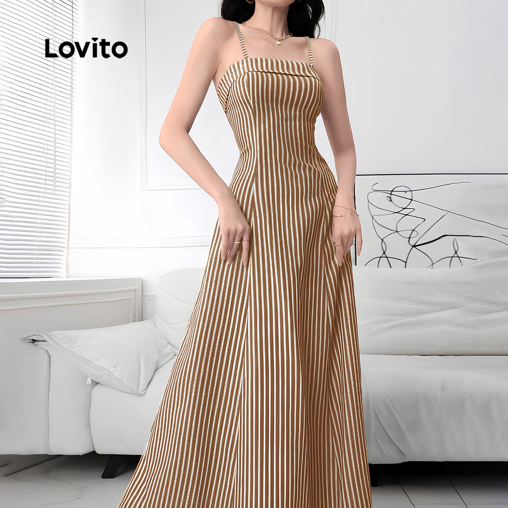 Lovito Vestido Boho De Férias Com Zíper Toque Suave Marrom Para Primavera/verão Feminino L137LD173