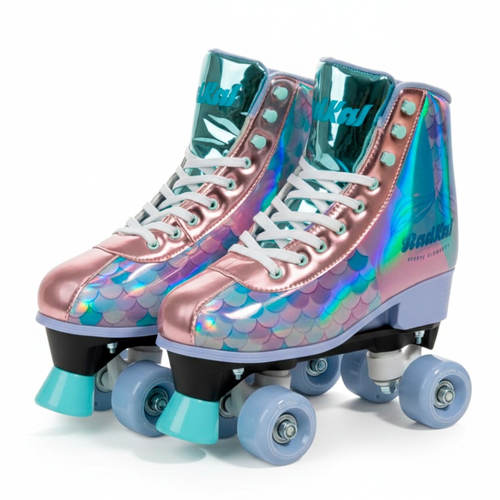 Patins Roller Skate Sereia Infantil Adulto 4 Rodas Glitter 31-38 Tamanho Ajustável - Fênix Brinquedos