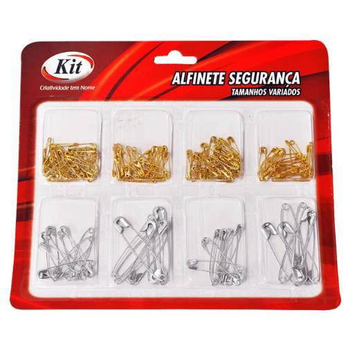Alfinete de Segurança Kit – Cartela com 8 Tamanhos | 4 Dourados + 4 Prata | Costura, Artesanato e Utilidades