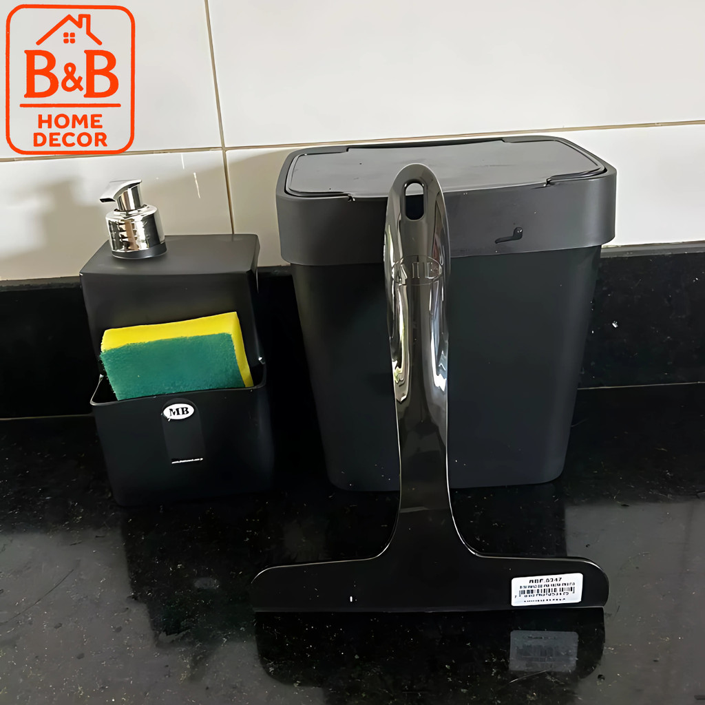 Kit de Utilidades Domésticas Lixeira 2,5L Rodinho Porta Sabão e Esponja Multiuso
