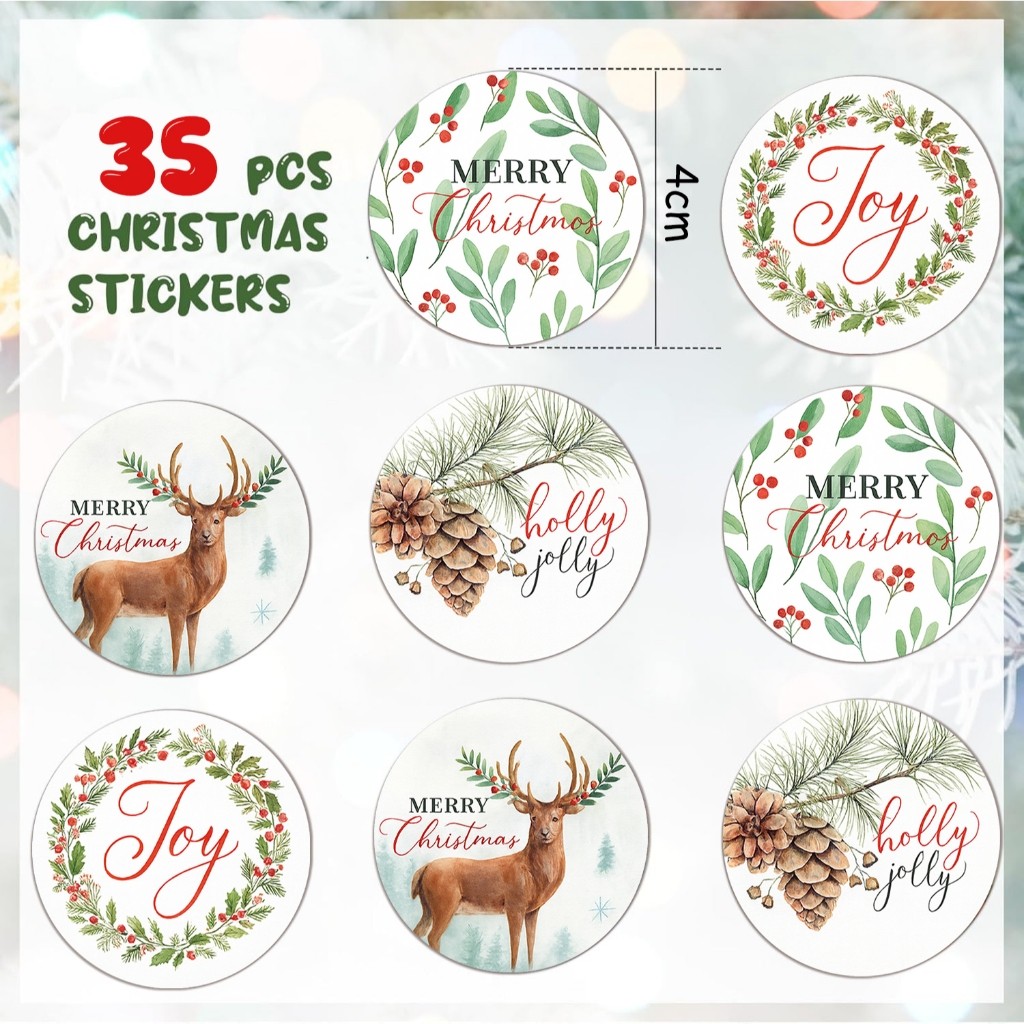 35pecas adesivo de PVC A prova d agua para decoracao de Natal em estilo retro