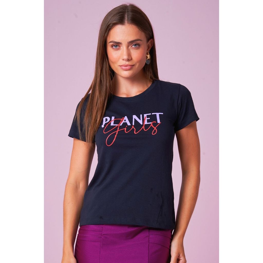 Camiseta Feminina Logo Cursivo Planet Girls Preto em Oferta na Shopee
