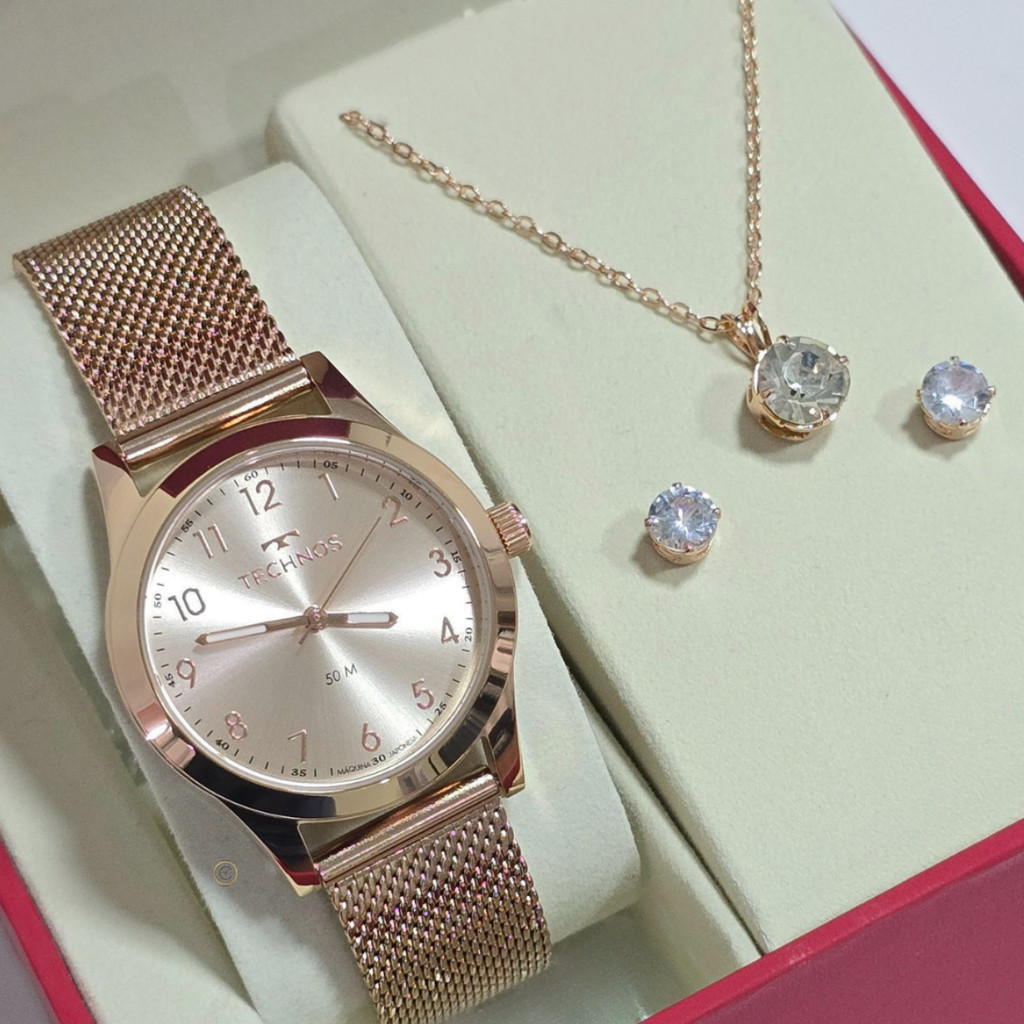 Relógio Technos Elegance Boutique Rosé Feminino Kit 2035MUT/1T em Oferta na Shopee