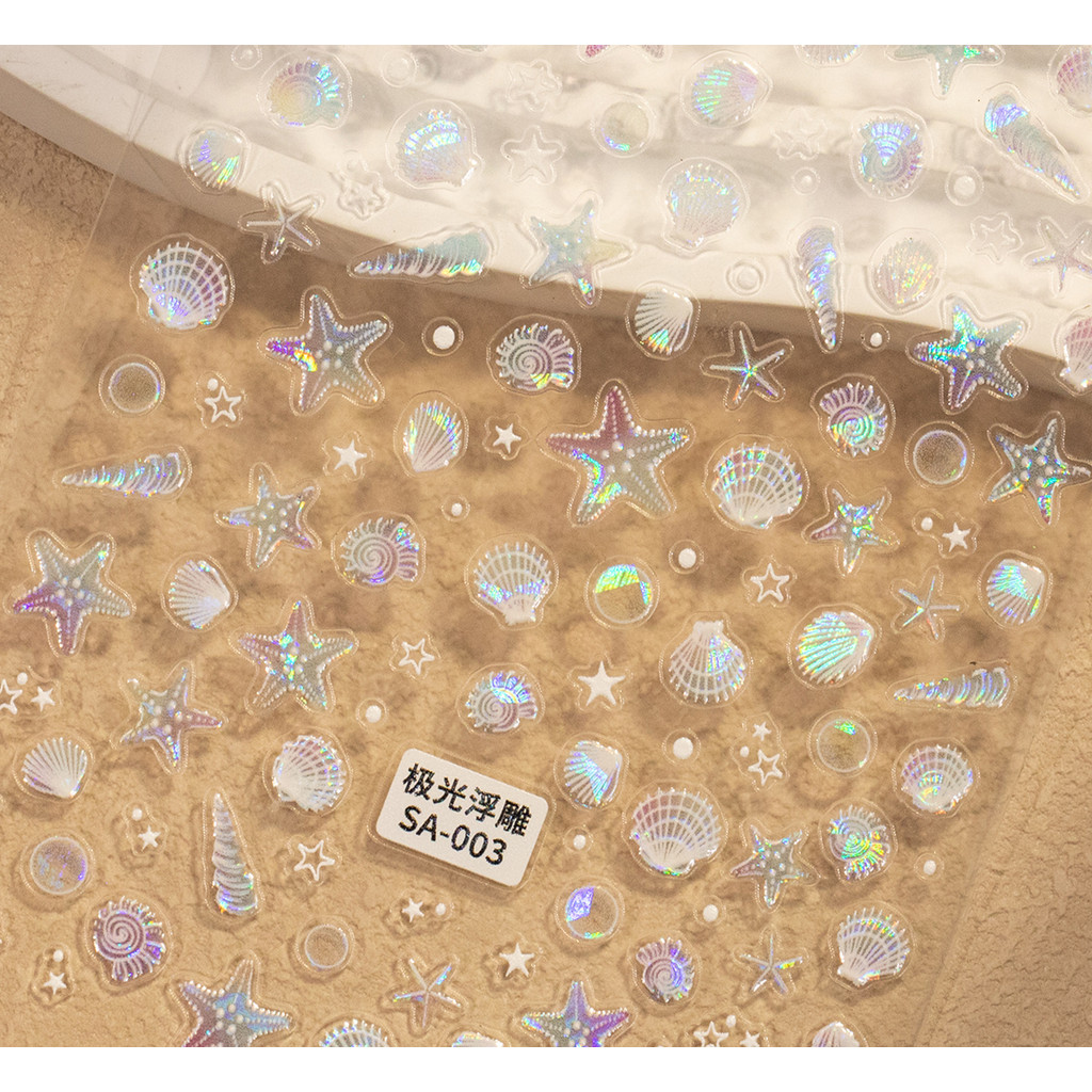 Adesivos de Manicure Aurora estilo oceano 5D refrescante verão fantasia concha estrela do mar água-viva decorações de un