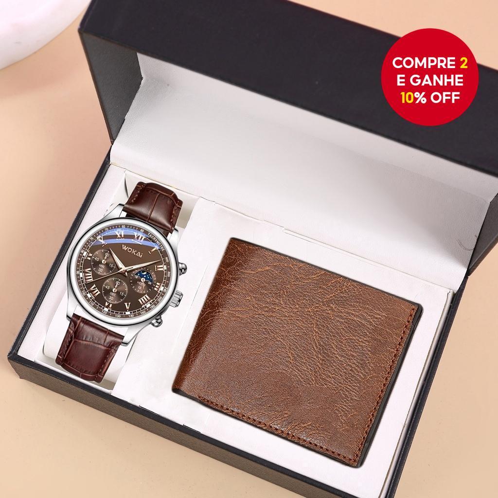 Conjunto De Relógio E Carteira Masculino Kegllect – Casual De Couro Para Negócios , Presente Ele , Sem Caixa