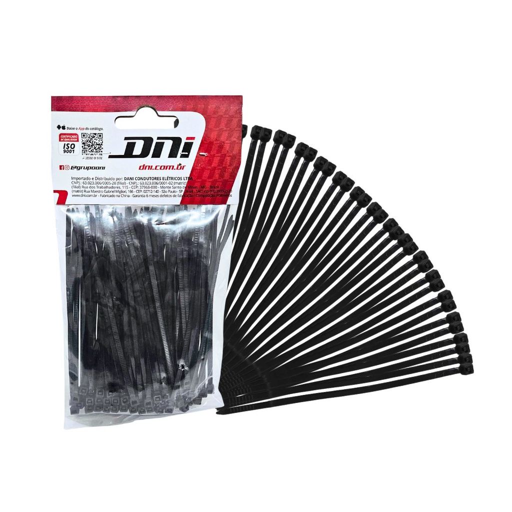 Kit 100 Abraçadeira Nylon Preto Enforca Gato Fita Hellermann 100mm x 2,5mm DNI