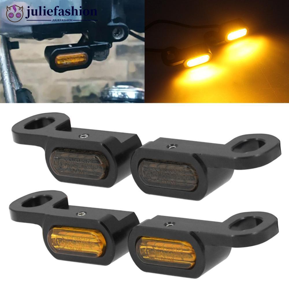 JULIEFASHION 2 Pcs Motocicleta LED Sinal De Volta Luz Âmbar E Mark Para Harley Softail Touring Road King FLTRX FLHT FLHX