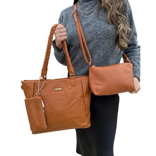 Kit 3 Pecas Bolsas Femininas Alca Trancada Estilo Tote Versatil Duravel Practica Caramelo