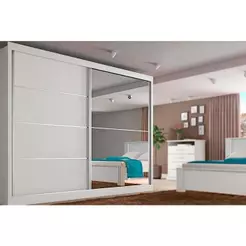 Guarda Roupa Casal 2 Portas de Correr e 4 Gavetas c/1 Espelho Verona Plus Branco - Europa