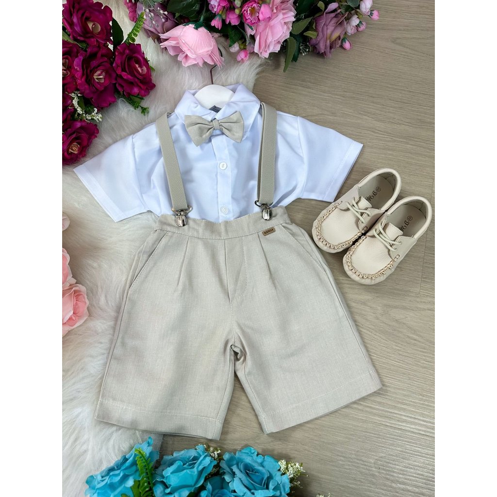 Conjunto Meninos Kanga Social Suspensorio Marcos Marrom Shorts