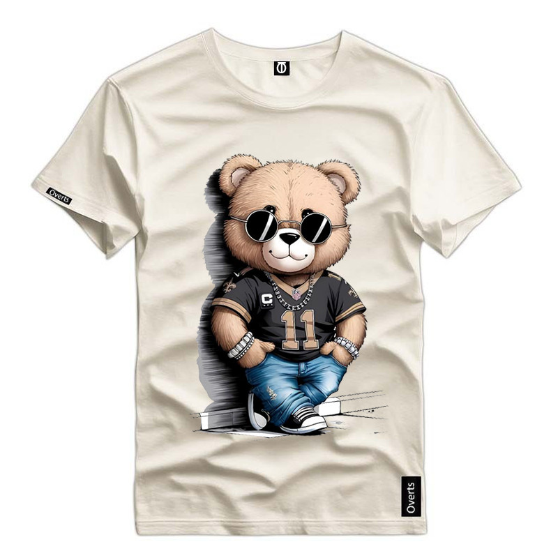 Camiseta Blusa Estampado Urso Estiloso Ryban Malha Algodão Básica Personalizada Top Camisa Premium